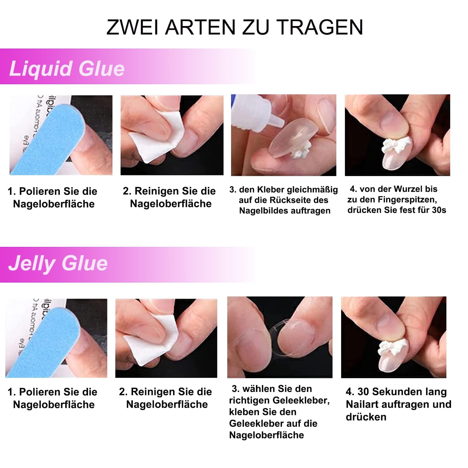 MouYou Naklejane Paznokcie Krótkie, Kwadratowe Nude Różowe z Gradientem Białe Sztuczne Paznokcie Pełne Pokrycie Sztuczne Paznokcie z Klejem do Paznokci, Kwadratowe Różowe z Gradientem Białe Akrylowe