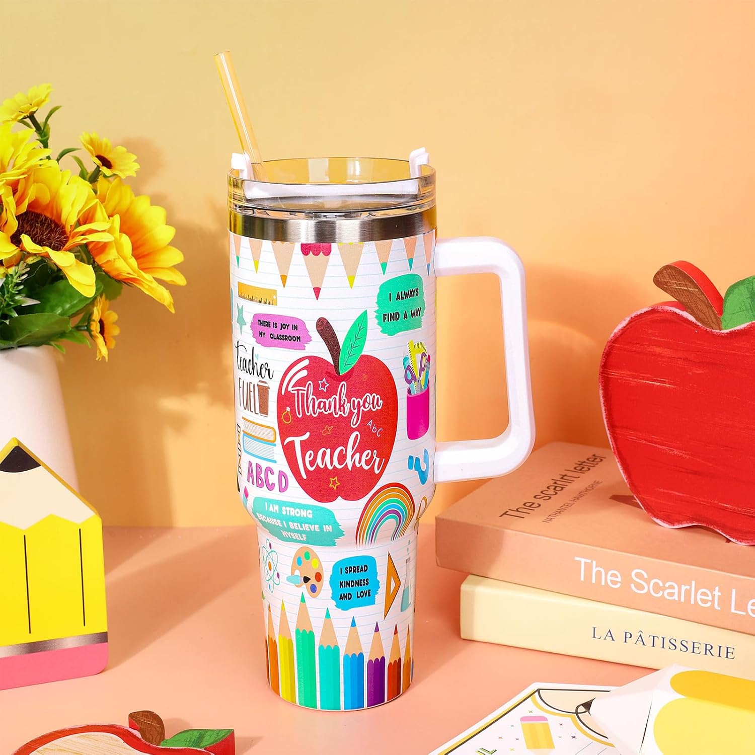 Whaline 40oz Back to School Tumbler with Handle Straw and Lid Teacher Appreciation Gift Travel Tumbler Inspirational Motivational Coffee Cup for Holiday Birthday Party Favors - Image 5