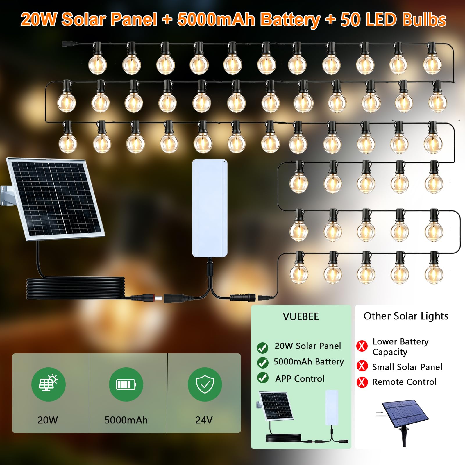 Solar Lichterkette Outdoor 31M, 50 LED Lampen, APP-Steuerung