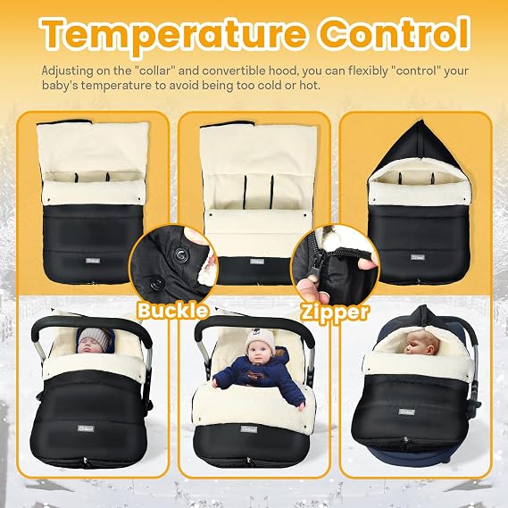 Ivywind Winter Car Seat Cover with Convertible Hood for Baby, Black