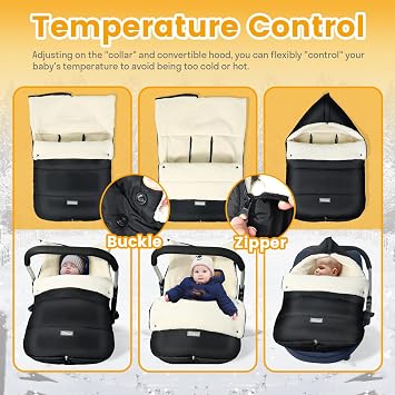 Ivywind Winter Car Seat Cover with Convertible Hood for Baby, Black