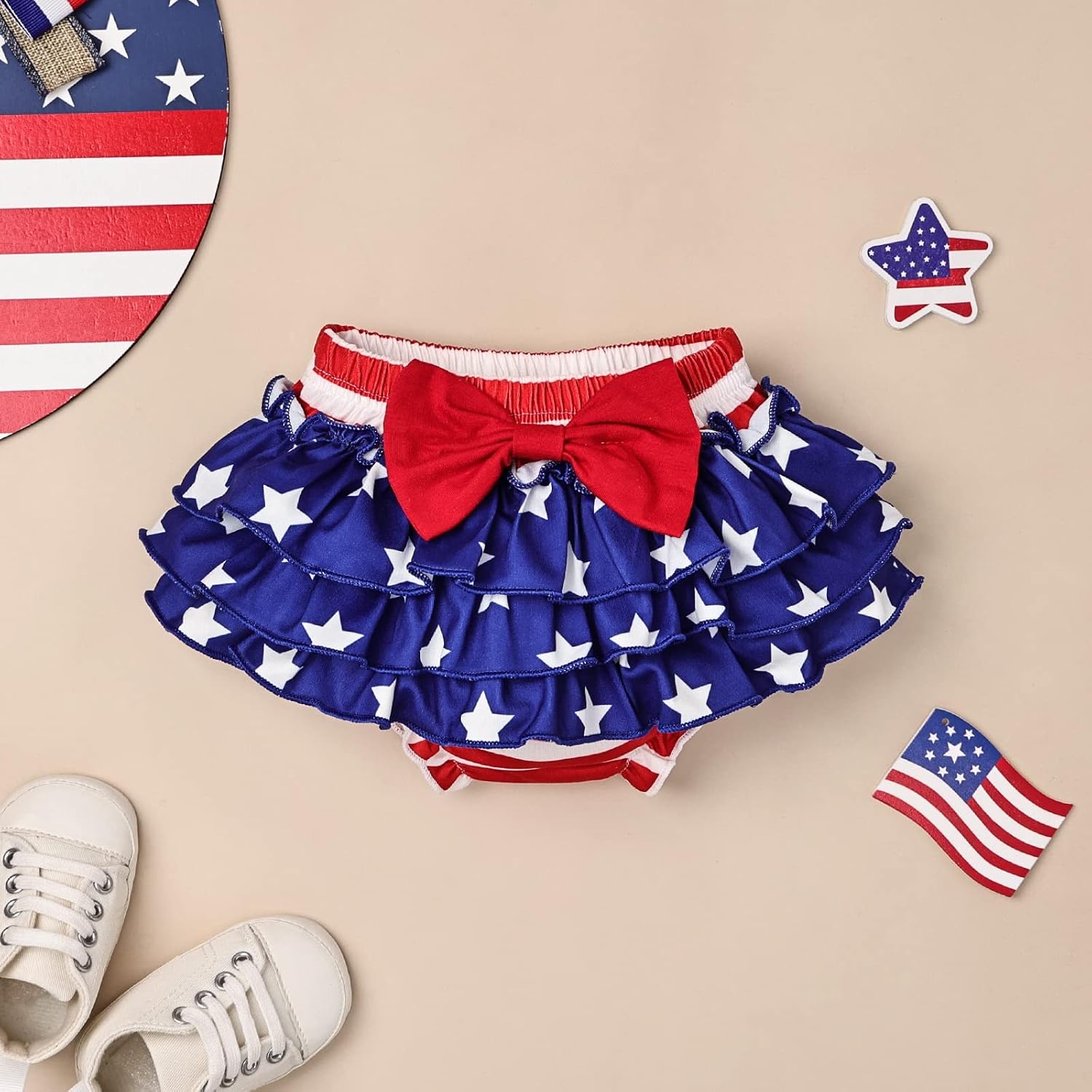 FOCUTEBB My 1st 4th of July Baby Girl Outfit Cute Newborn Romper Stars Dress Infant Girl Clothes with Headband 0-18 Months