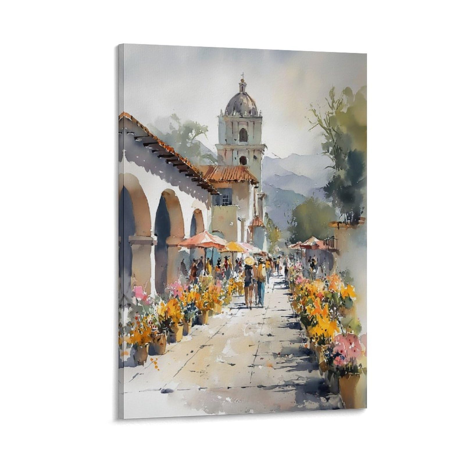 LCYNNH Puerto Rico Flower 24x36inch(60x90cm) Vintage Travel Poster Watercolor Canvas Art
