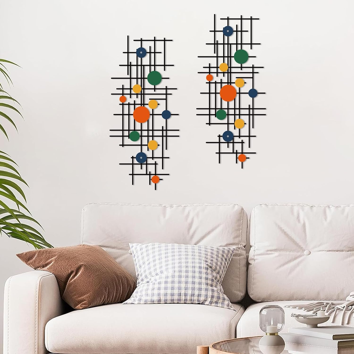 ruelen Set of 2 Minimalist Geometric Wall Decor - Modern Metal Wall Art for Living Room, Bedroom & Office – Abstract 3D Design in Bright Colorful Style