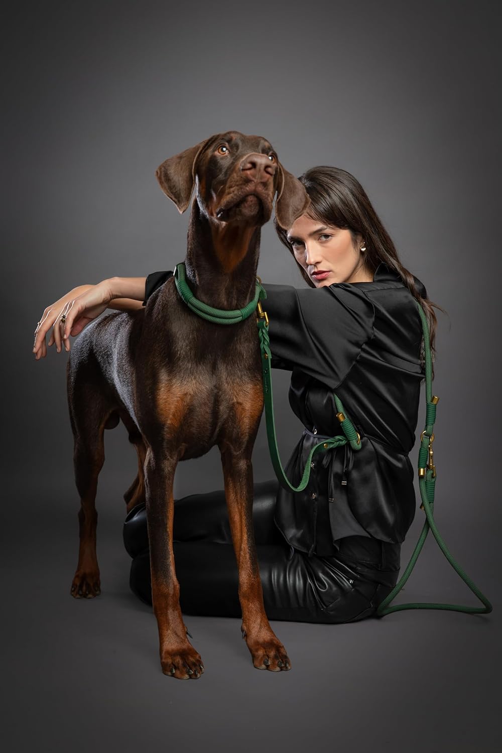 NOAH & PAW Hands Free Dog Leash, Oil-Waxed Leather & Heavy-Duty Paracord, 8 ft, Long Dog Leash with 6 Ways to Use (Ideal for Cats, Small, Medium & Large Dogs) Matching Collar Available. (Dark Green)