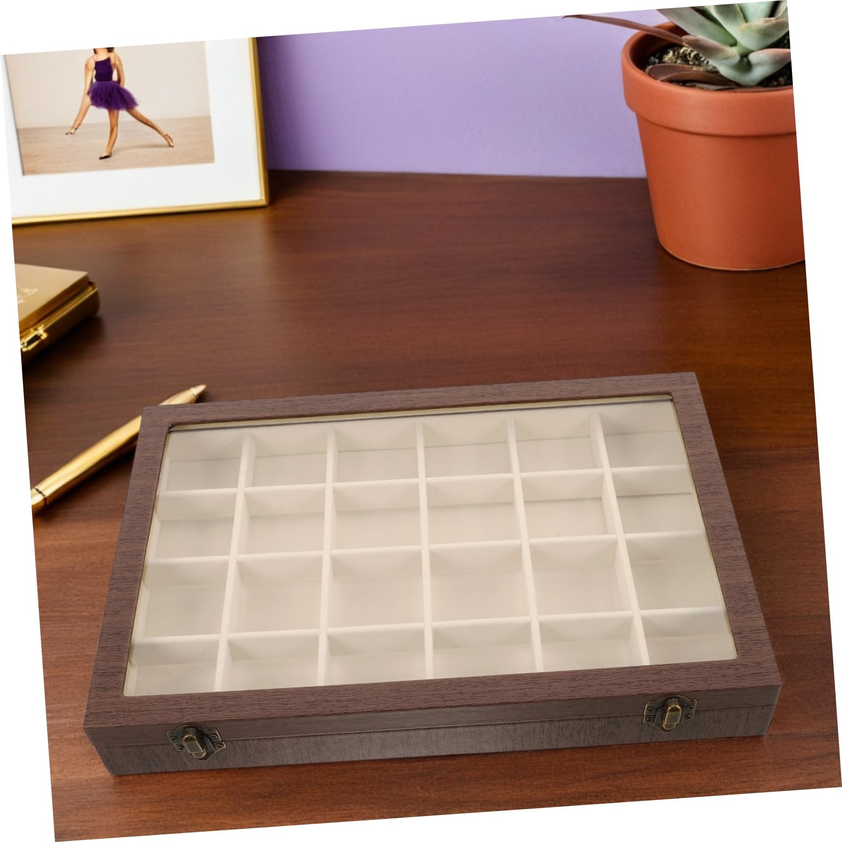 ERINGOGO Drewniane Pudełko Biżuterię z Przegródkami Vintage Organizer Kolczyki i Wisiorki z Przezroczystą Pokrywą Miękki Welurowy Wkład Przenośna Szkatułka Podróż