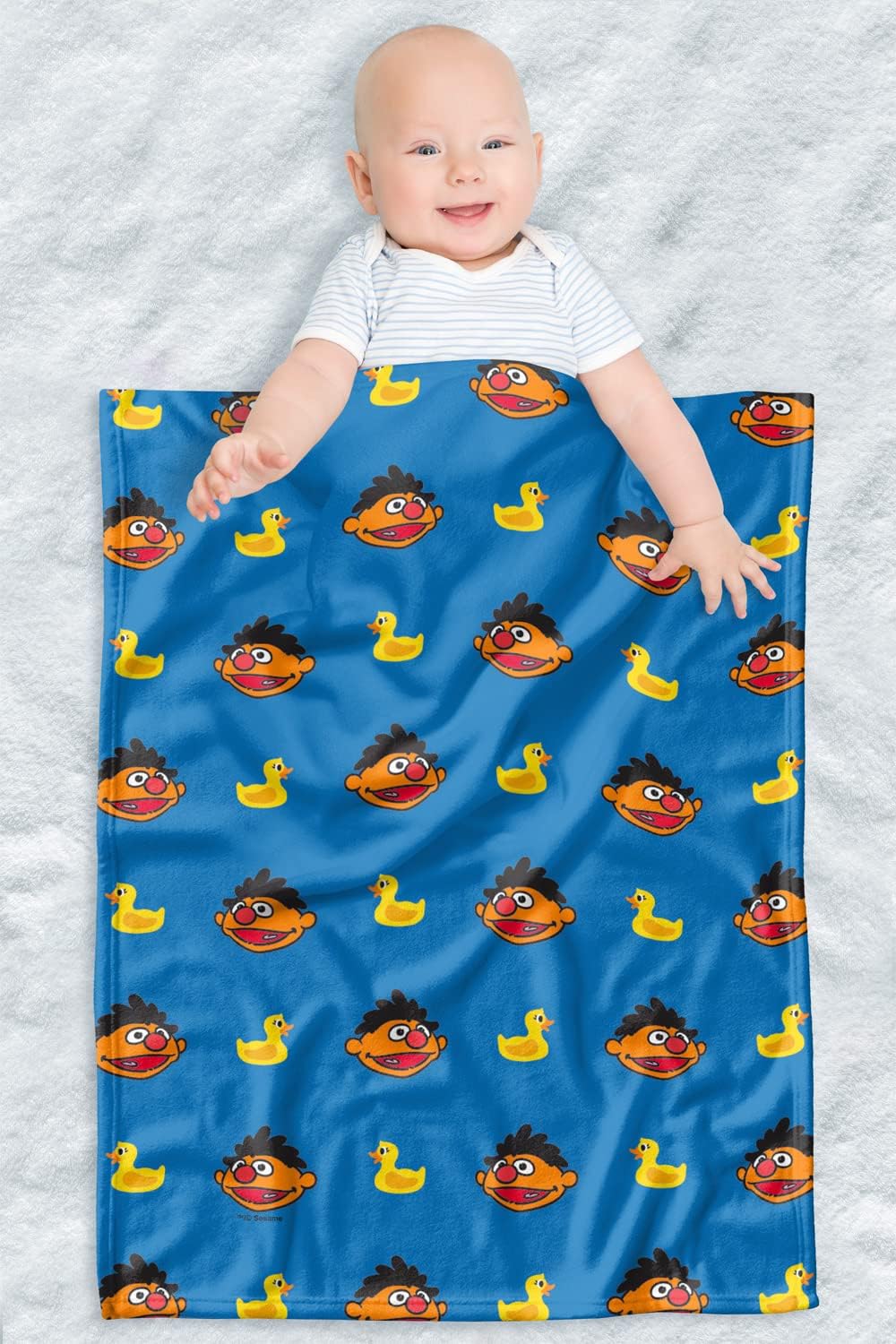 LOGOVISION Sesame Street Lightweight Baby Blanket, 30"X40", Ernie and Rubber Ducky Pattern Unisex for Infants Girls & Boys
