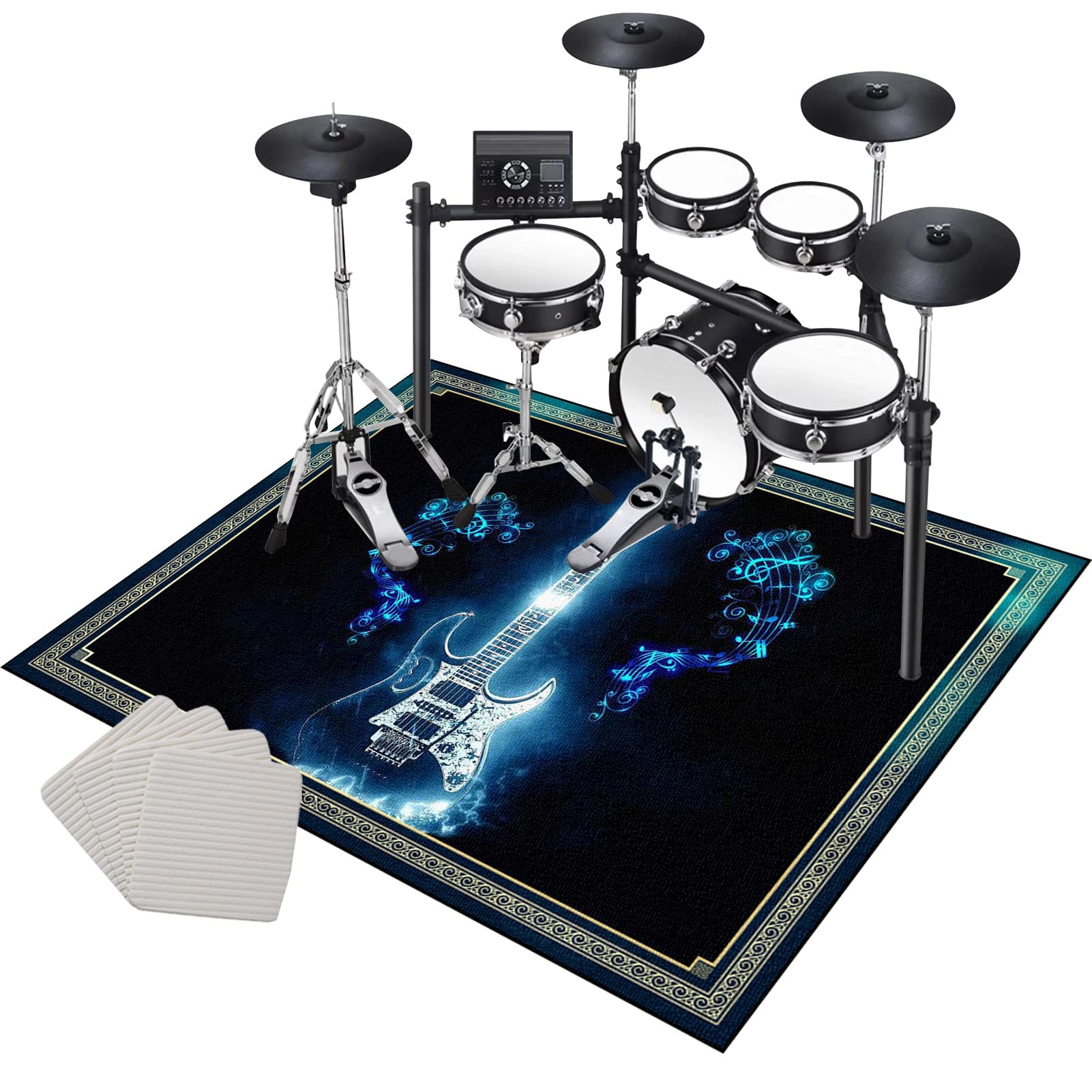Drum Teppich Schlagzeug Teppich Schallschutz Teppich Schallschutzmatte rutschfeste Trommel Teppiche Schallschutzdecke für Bass Drum Snare, rutschfest Schalldicht Schlagzeugteppich 120 x 90 cm
