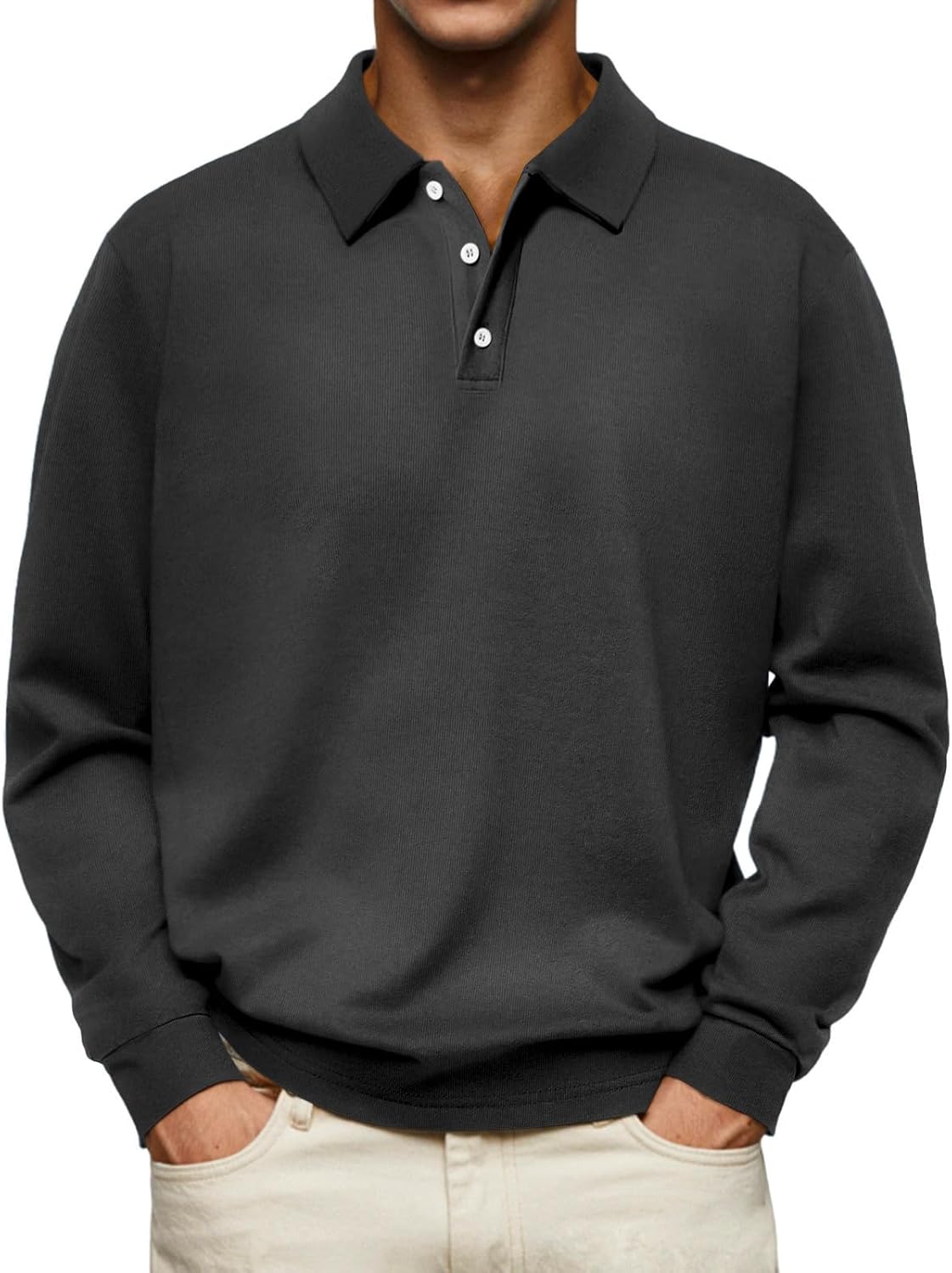 Men's Casual Polo Shirts Long Sleeve Basic Thermal Pullover Tops Classic Collar Solid Golf Shirts