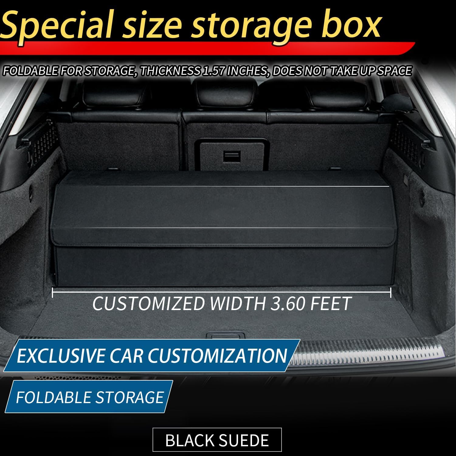 Custom Fit Trunk Organizer for Honda Pilot 2016-2026 SUV, 43.3 Inch Extra Long Foldable Cargo Storage Box with Suede Fabric, Multi-Compartment Organizer for Family Travel, Sports & Groceries