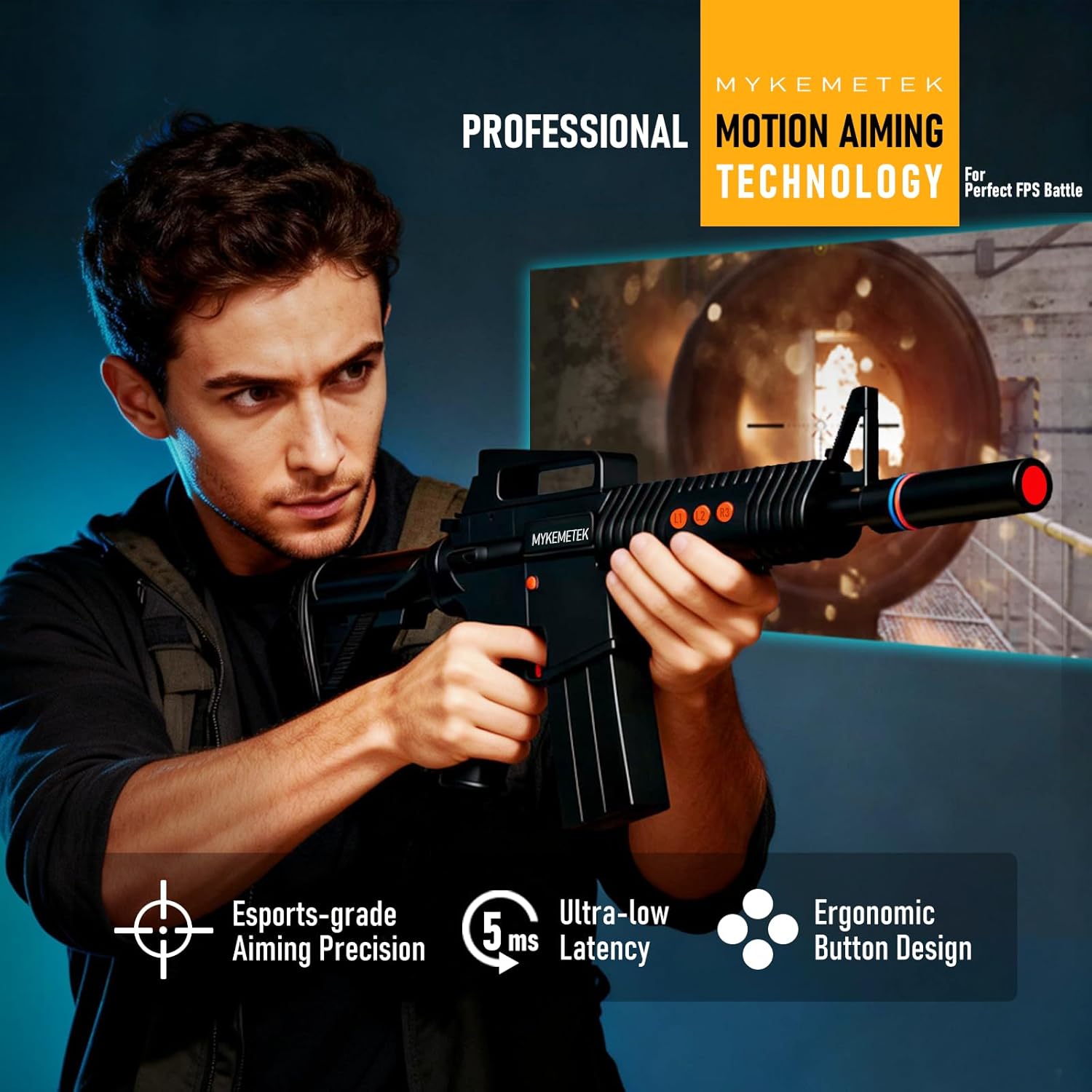 MYKEMETEK Professional FPS Motion Controller Compatible for PS5|PS4 - Precision Aiming, Immersive Gunfight Experience, Authentic Feedback, 10-Hr Runtime, 2.4 GHz Wireless, Supports ALL FPS Games like Call of Duty and Battlefield