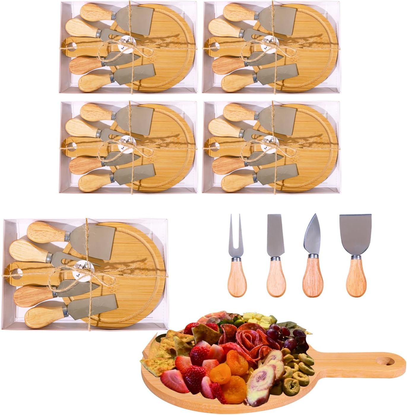 4 Set Bridal Shower Game Prizes for Winners, Baby Wedding Shower Favors, Round Small Charcuterie Board Personal, Mini Bamboo Cheese Board Bulk Return Gifts for Guests, 6 inch