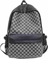 MININAI Checkered Aesthetic Backpack for Women Men Vintage PU Leather Cool Y2K Laptop Backpack Plaid Alt Emo Casual Daypack (One Size,Black) : Electronics