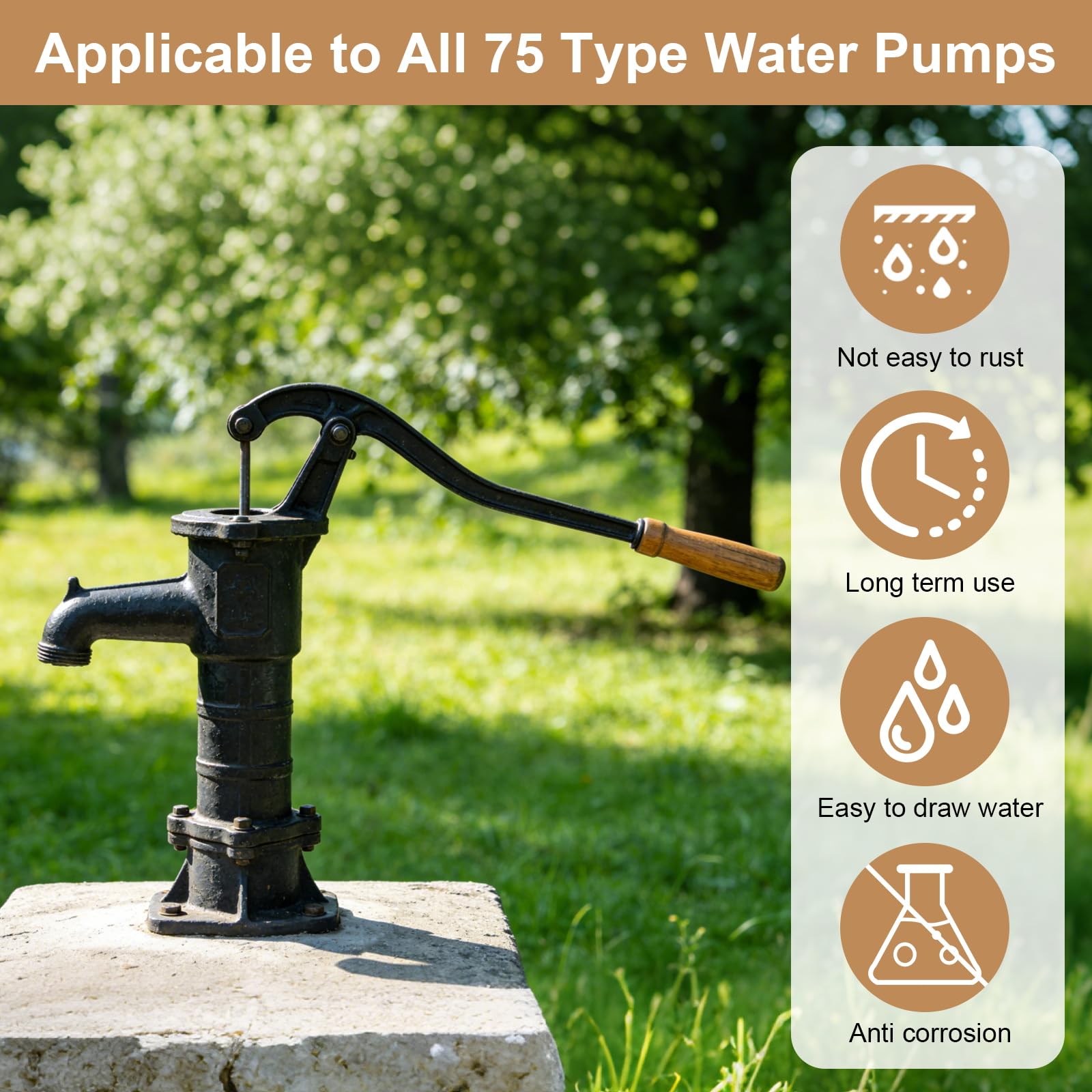 Ersatzkolben für Schwengelpumpen, andpumpen Typ 75 Schwengelpumpenkolben mit Nasenstechventil Lederdichtung, Schwengelpumpe Ersatzteile Handschwengelpumpe Handpumpe Typ 75