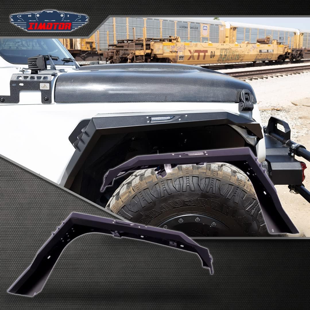 Compatible with [ 2018 2019 2020 2021 Jeep Wrangler JL/ JL Unlimited and 2019-2021 Gladiator JT] Heavy Duty Front Fender Flares 2PCS with Sequential Turn Signals (104 Style Front) All Trims