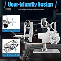 Vista 3 de Lijadora de banda eléctrica, 30 x 1 pulgada, lijadora de banda de velocidad variable, banco de molienda de pulido sin escobillas, máquina lijadora