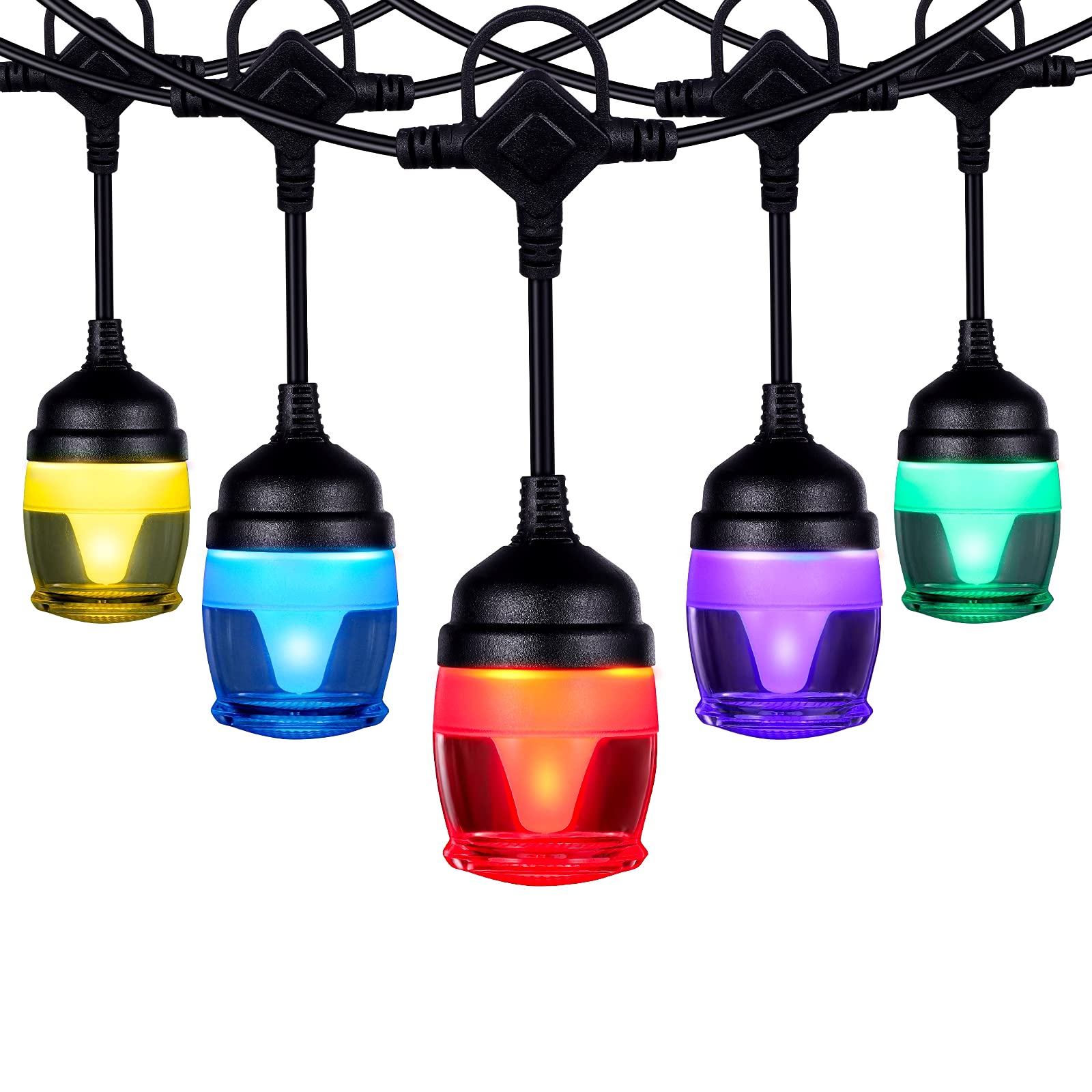 YUNLIGHTS Color Outdoor String Lights - 41FT RGB String Lights Music Sync with 14 F12c Bulbs, IP65 Waterproof & Shatterproof Dimmable LED Patio Lights for Party Backyard Garden Christmas
