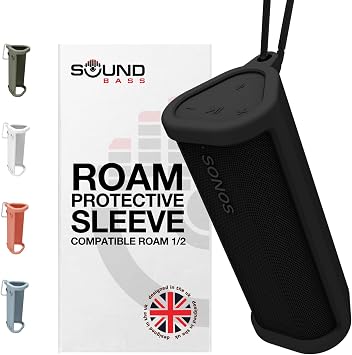Sound Bass Heavy Duty Protective Silicone Carrying Case for Sonos Roam 2 | Black | Now Includes Bluetooth Button for Roam2 | Protect Your Wireless Bluetooth Speaker Using This Cover/Sleeve
