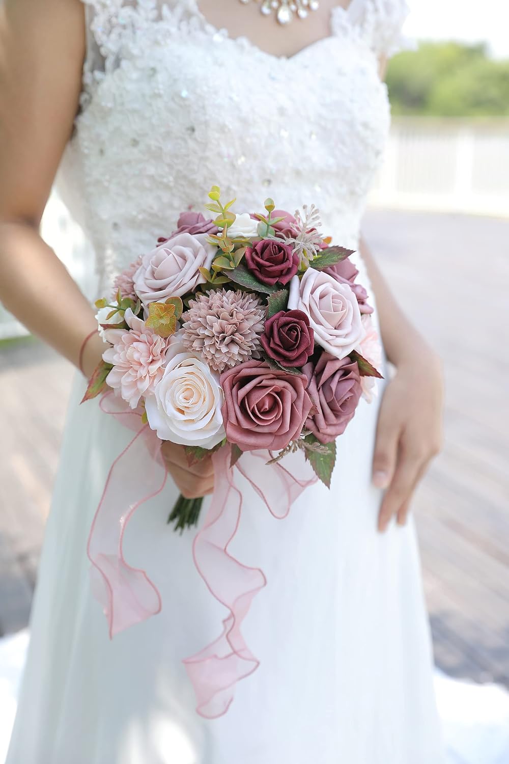 Artificial Flowers Combo Box Set Gradient Color Flower Leaf with Stems for DIY Wedding Bouquets Centerpieces Baby Shower Party Home Decorations（Pink Purple） - Image 3