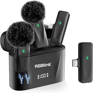 RGBlink Wireless Lavalier Microphone for iPhone 17,16,15 Pro Max, USB C Smartphone, Android - 2pcs Noise Canceling Wireless Clip on Lapel Mic for Recording Vlogging,Interview,Gifts for Content Creator