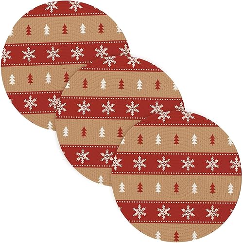 3 Pcs Trivet Mat Christmas Snowflake Stripes for Hot Dishes 15in Cotton Thread Weave Large Coasters Cotton Mat for Stove Home Necessities