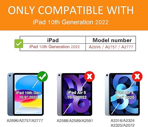 Miniatura 2 de HDTOP Funda para iPad de 10. generación, funda para iPad de 10.9 pulgadas 2022 para niños, a prueba de golpes, con correa para el hombro, asa y