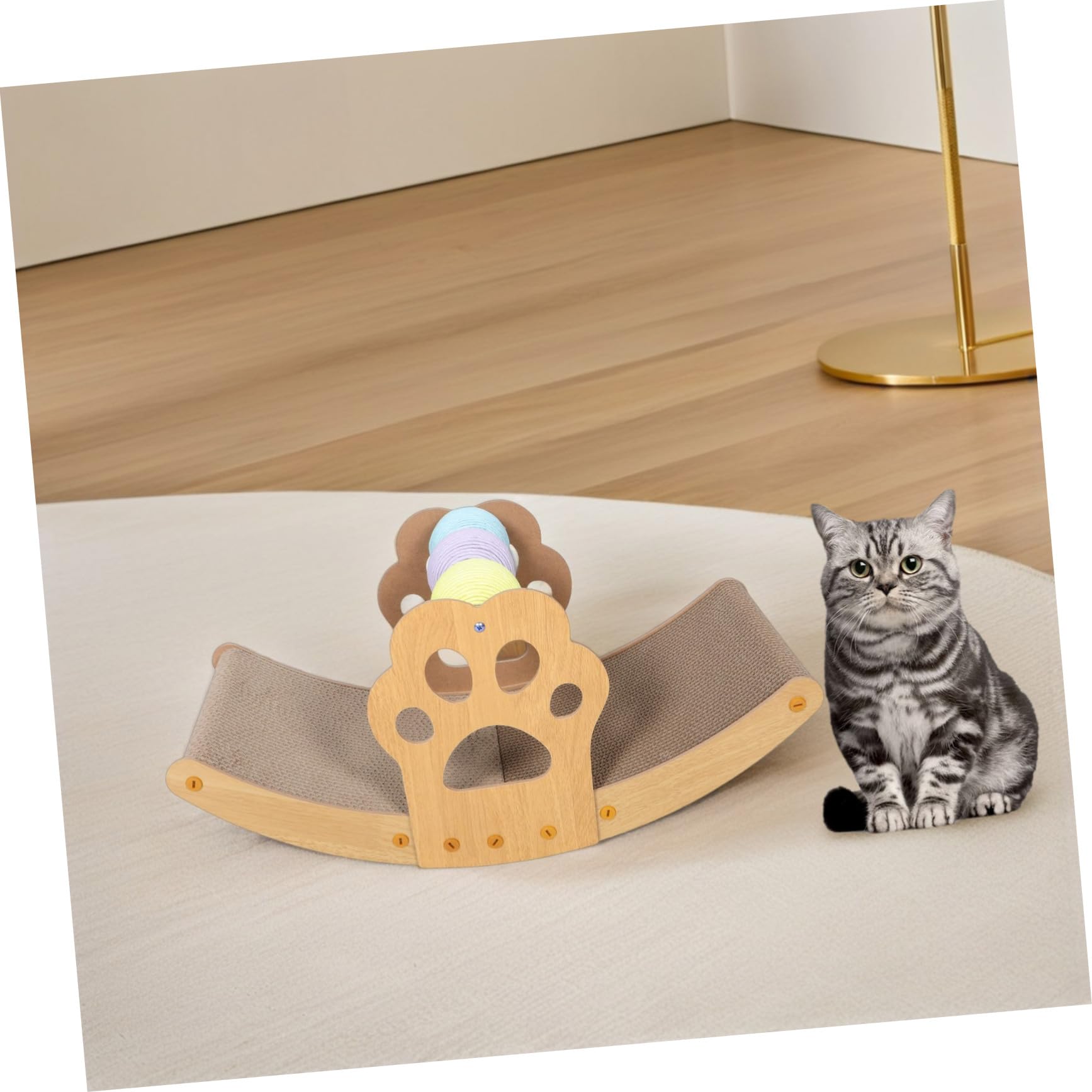 YARNOW Cama Rascadora para Gatos de Cartón Ondulado Cama Mecedora con Bola Interactiva para Interiores Tabla para Afilar y para Mascotas