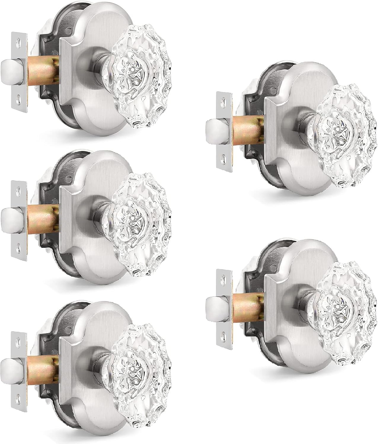 Gobrico Keyless Crystal Door Knob Sets 5 Pack Passage Interior Clear