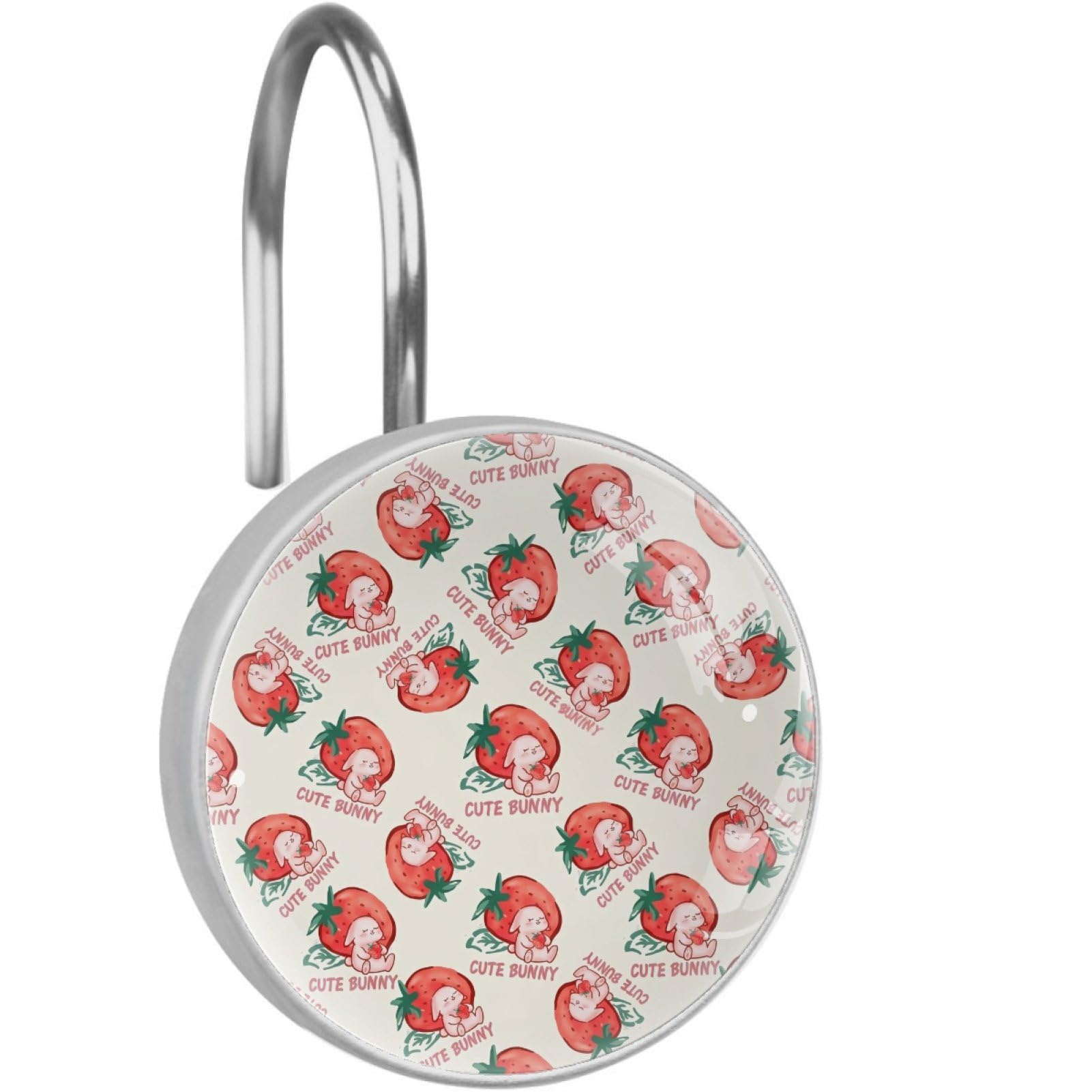VAPOKF Decorative Shower Curtain Hook, Bunny Strawberry Rustproof Stainless Steel Shower Curtain Hook for Bathroom, Shower Curtain Hangers for Shower Rod