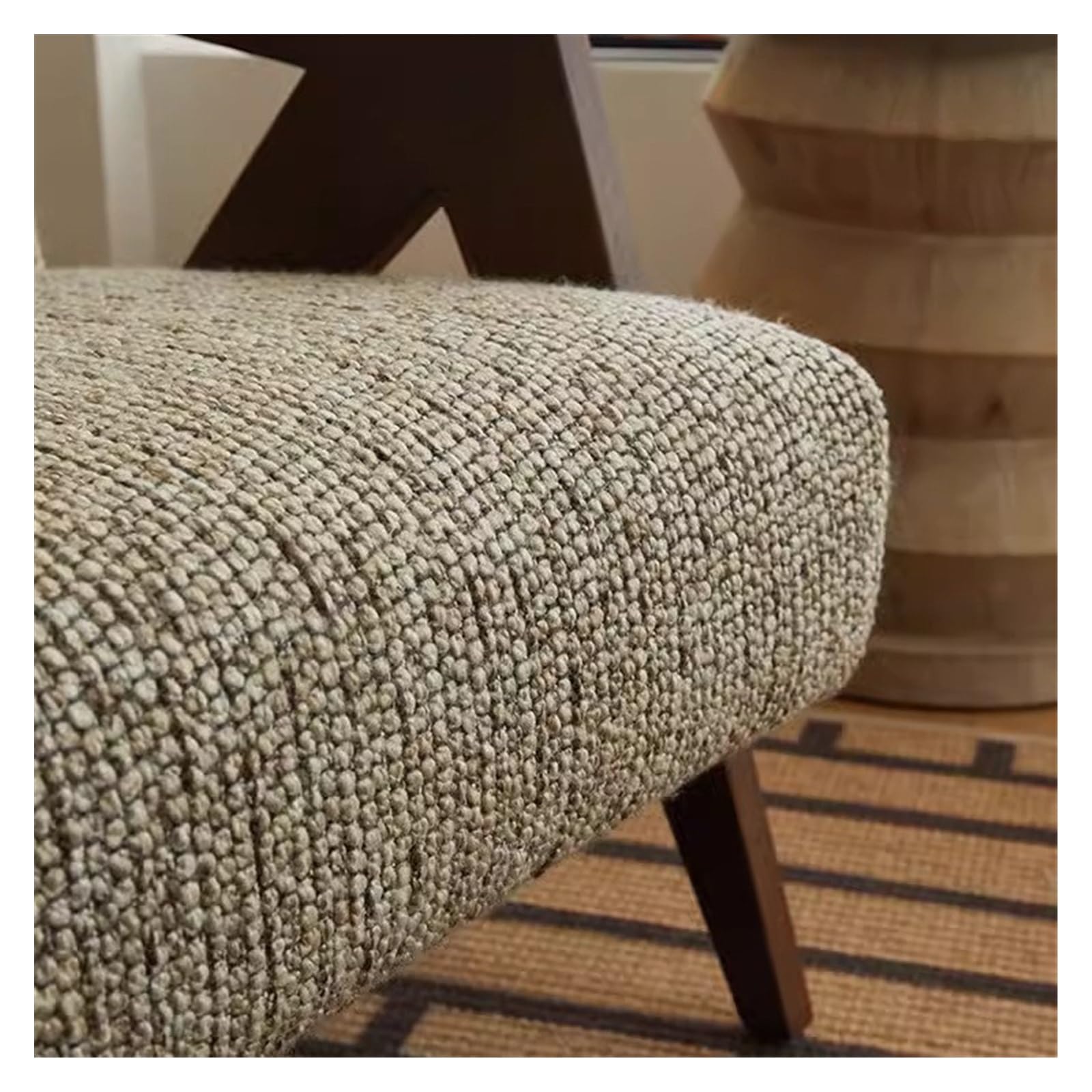 Poltrona moderna in legno massello, stile retrò, imbottita, per soggiorno, studio, balcone e esterni, per il tempo libero, in tessuto di cotone e lino, divano singolo