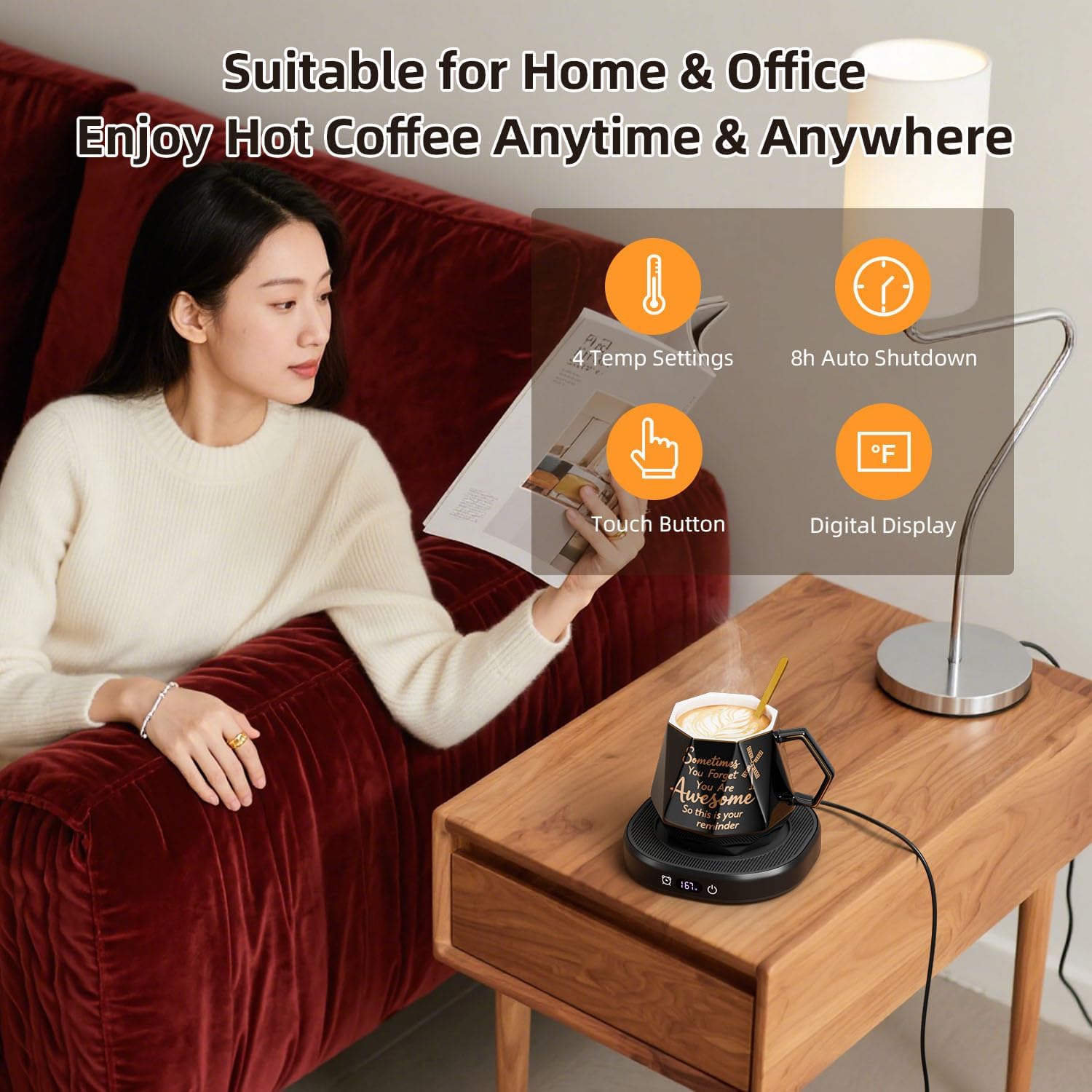 You're Awesome Coffee Mug Warmer Set, Smart Electric Coffee Cup Warmer for Desk Office, 4 Temperature Setting & 8H Auto Shut Off Candle Heater Beverage Coffee Warmer Birthday Thank You Gifts for Women - Image 3