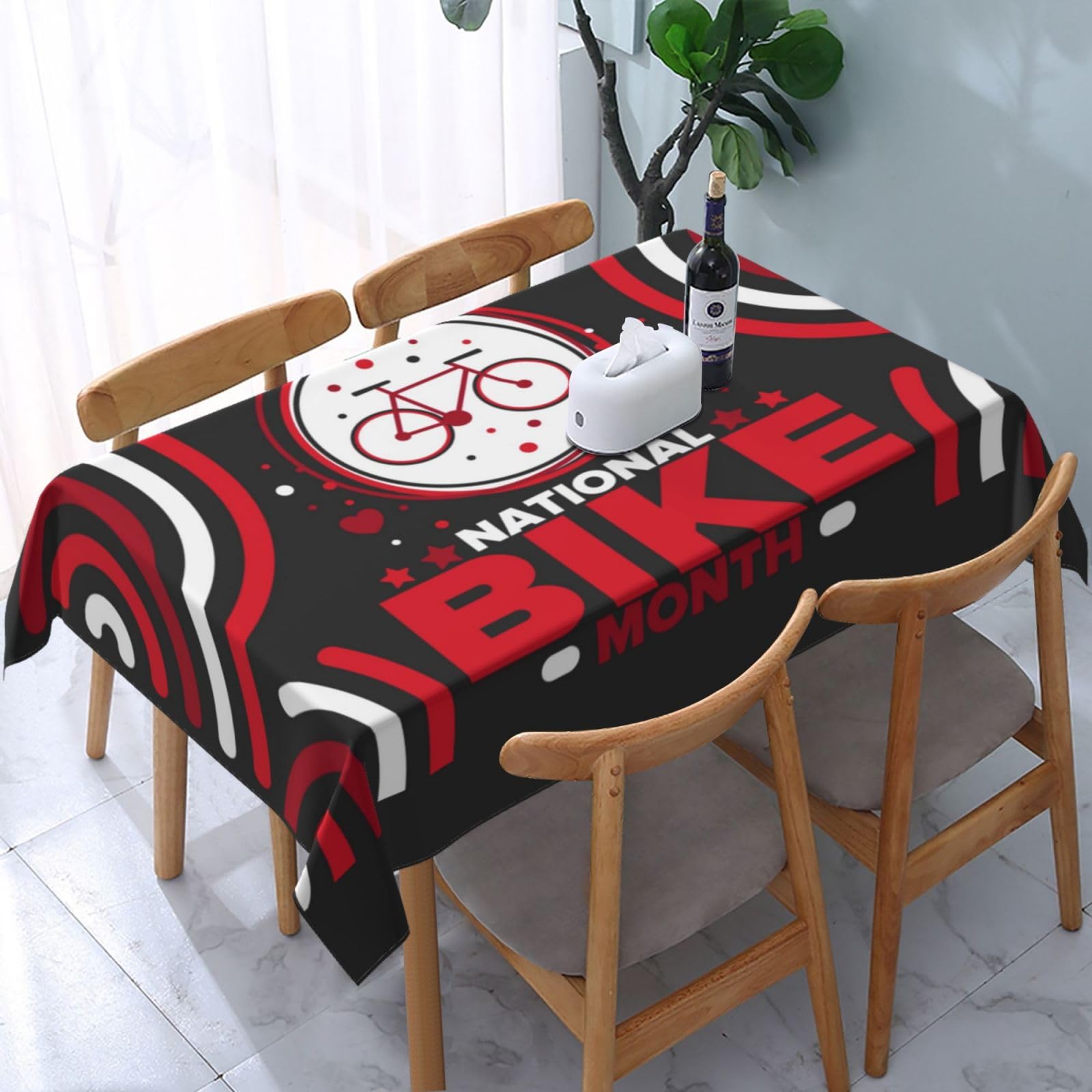 JunHeArt National Bike Month Tablecloth Rectangle Table Cover Washable Table Cloths Decor For Kitchen 54" X 72"