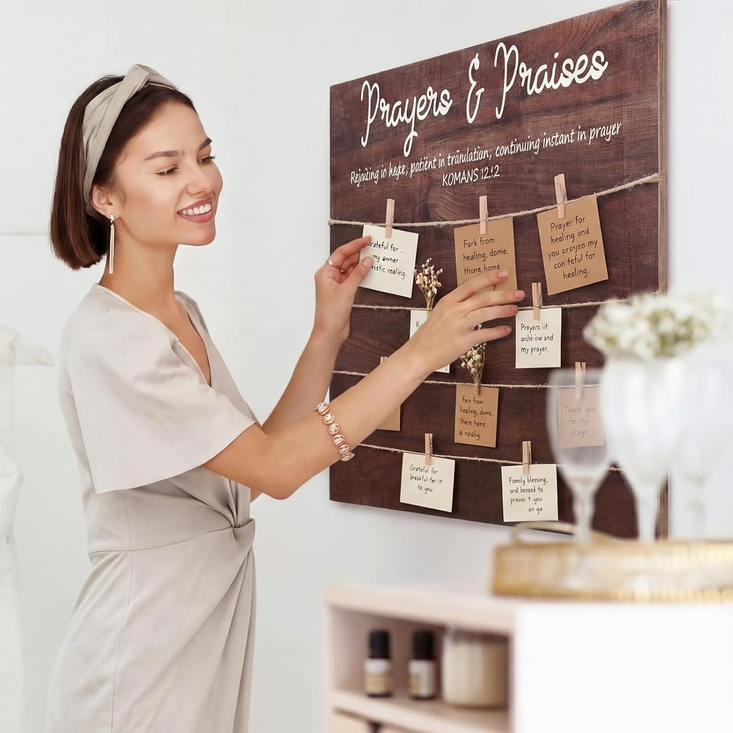 Sieral Wooden Prayer Board Supplies 15.7 x 13 Inch "Prayers & Praises" Wall Decor with 12 Wood Clips DIY Rustic Christian Vision Board Wall Art for Home Church Room Scripture Decor(Natural Wood Color)