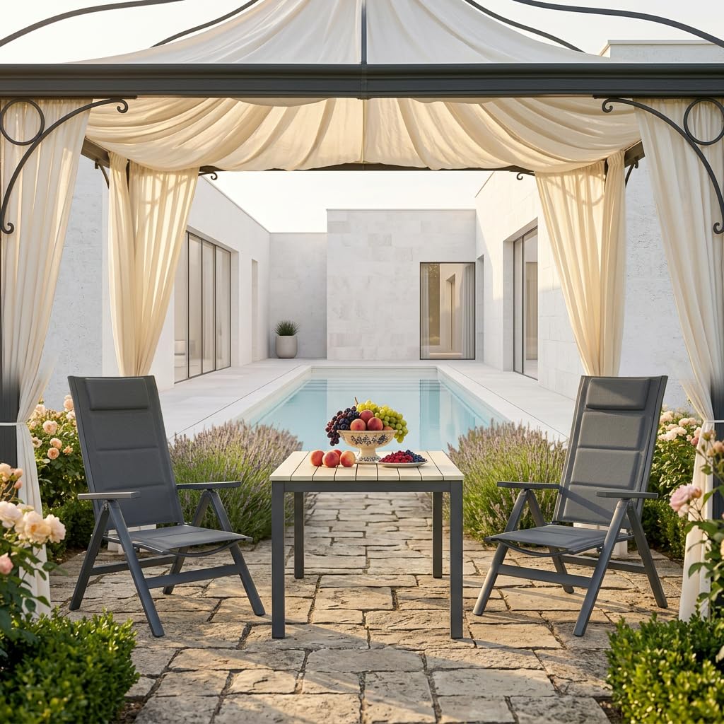 JUMMICO Sdraio da Esterno con 7 Regolazioni in Altezza – Design Pieghevole, Cuscino Imbottito 1,5 cm con Poggiatesta e Supporto Lombare – Portata Max 160kg per Giardino, Cortile, Balcone, Piscina