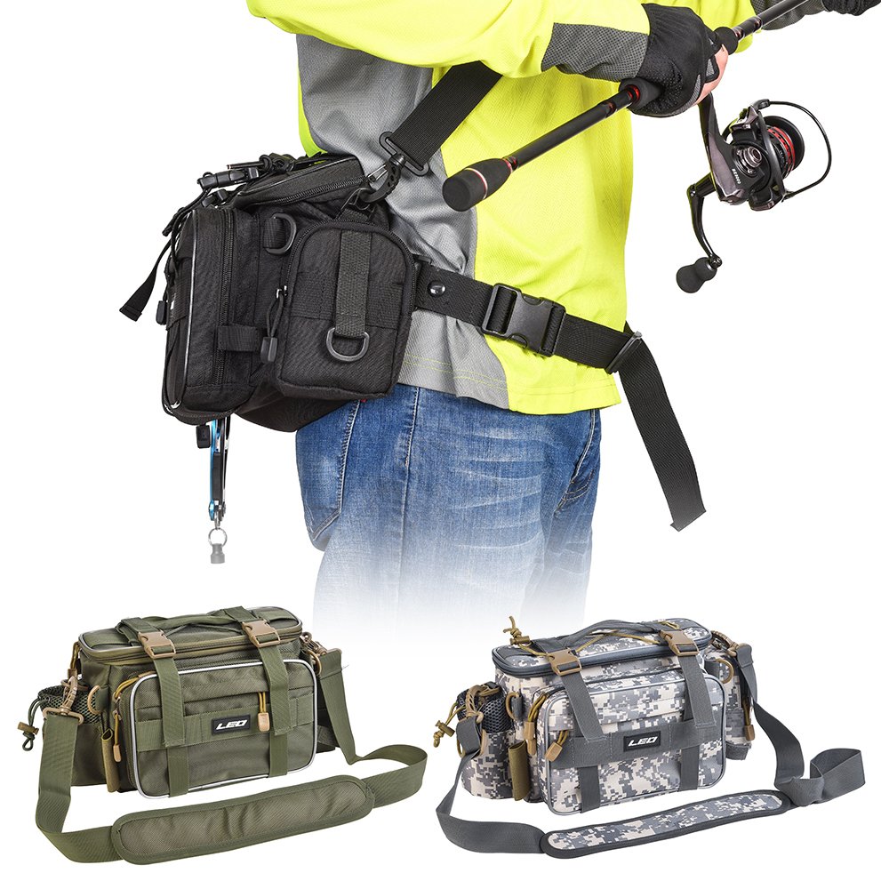 LIXADA Multifonctionnel Sac de pêche Plein air Sac à Bandoulière Sac de Taille Pack Leurres de Pêche Tackle Sac (Armée Verte)