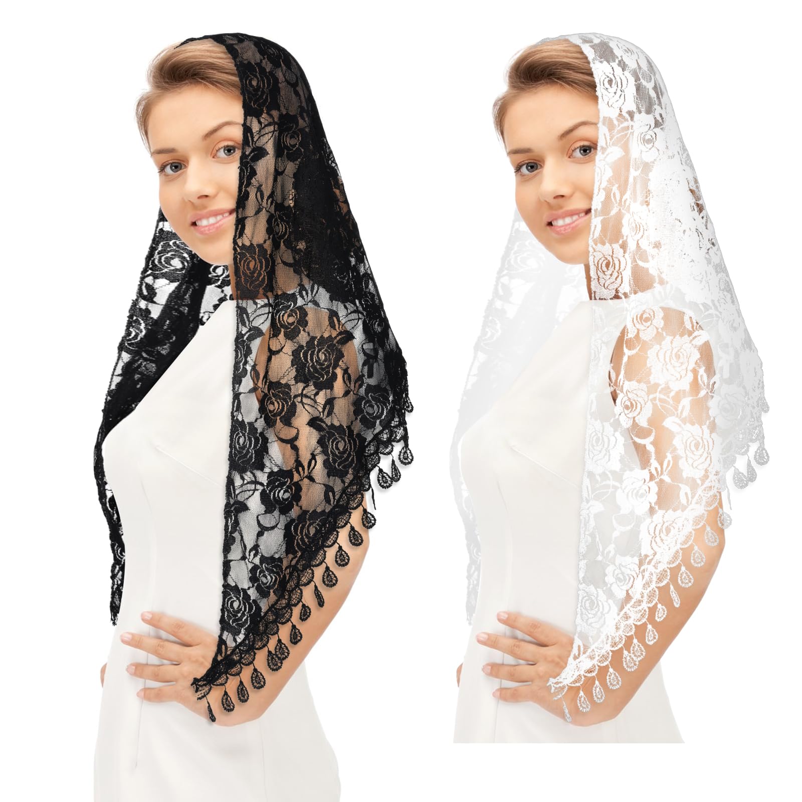 Voile Dentelle Mantilla Pour Femme - Écharpe Triangle Église Chapelle Messe Catholique Couvre-Tête Élégant