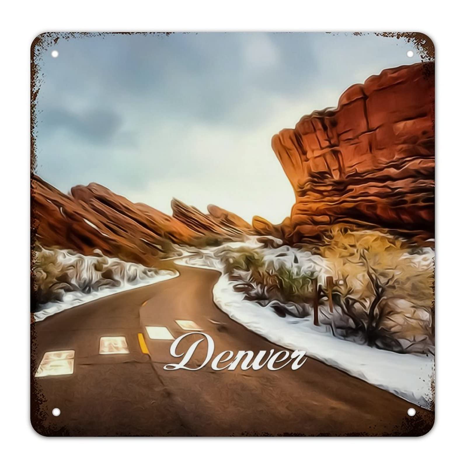 Plaque rétro en aluminium Denver 38x38 cm pour déco salon