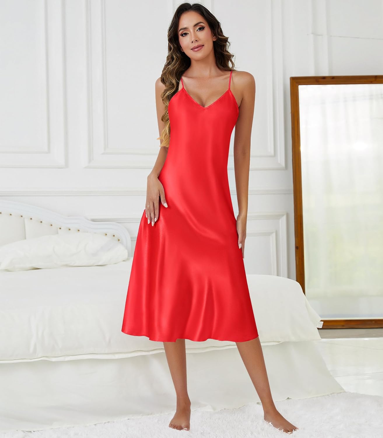 Silk Nightgown for Women Long Satin Sleep Slip Dress Silky Night Dress V Neck Chemise Nightie Soft Nightwear - Image 2