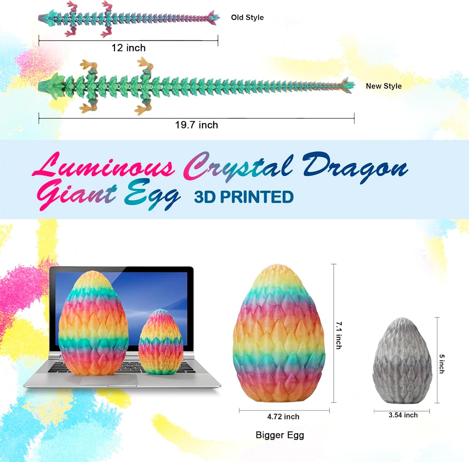19 inch Large 3D Printed Dragon Glow in the Dark,Dragon Eggs with Dragon Inside,Surprise Dragon Egg Toy,Gift for Boys Kids Teen 5-7 4-6 8-12