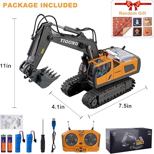 Miniatura 5 de Cogwak Excavadora de juguete RC de 11 canales, vehículos de construcción a control remoto, camión excavador de arena con pala de metal, rotación de
