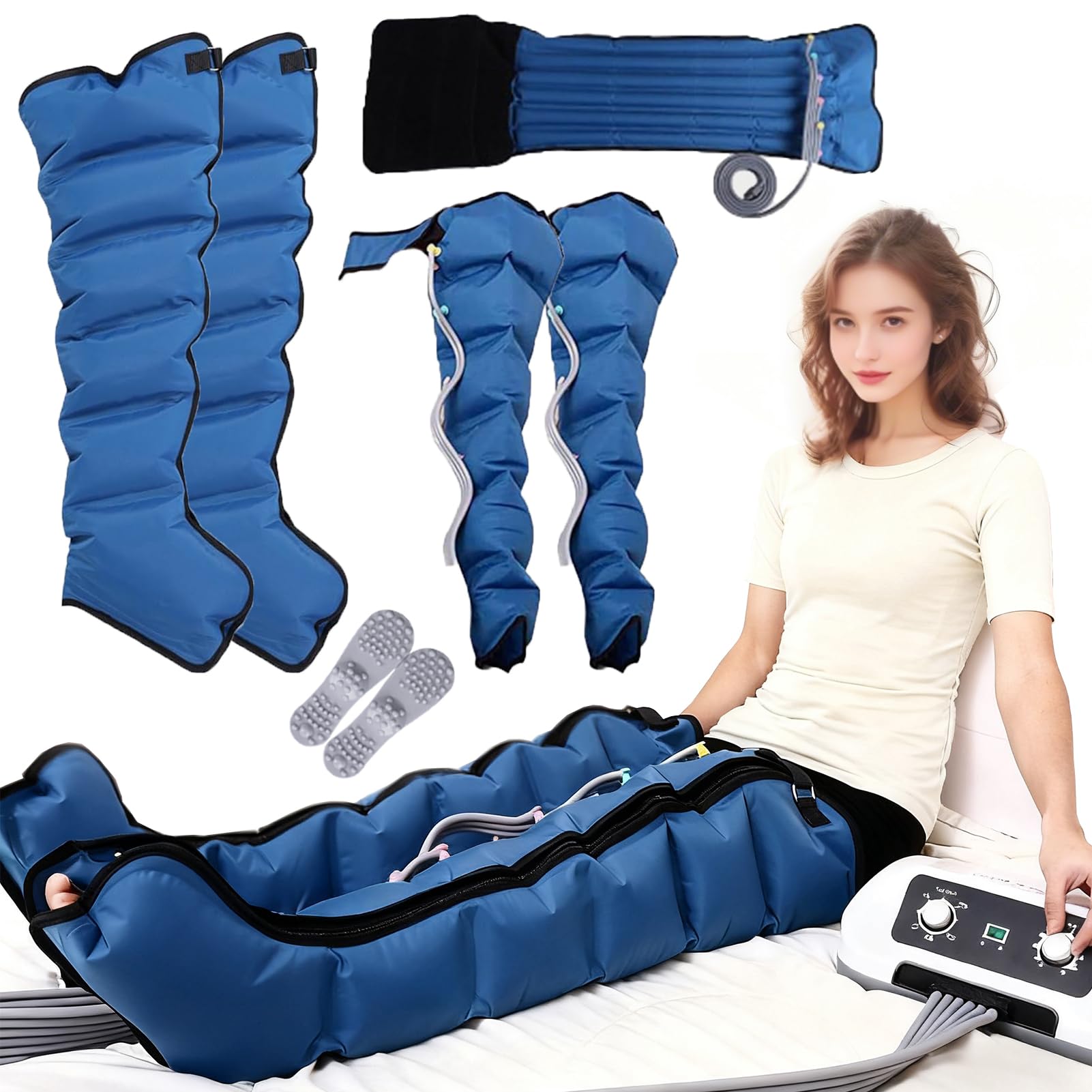 SUYUDD 6 Cavity Air Compression Leg Massager, Pneumatic Leg Wrap Pressure Machine for Lymphatic Drainage Leg Massager, Full Body Massage Pressotherapy Lymphatic Drainage