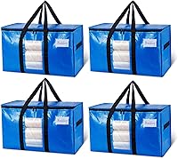 TAILI Extra Large Moving Bags 4-Pack - Heavy Duty Blue Storage Totes with Visible Window, Wrap Around Handles - Space-Saving Box Alternative