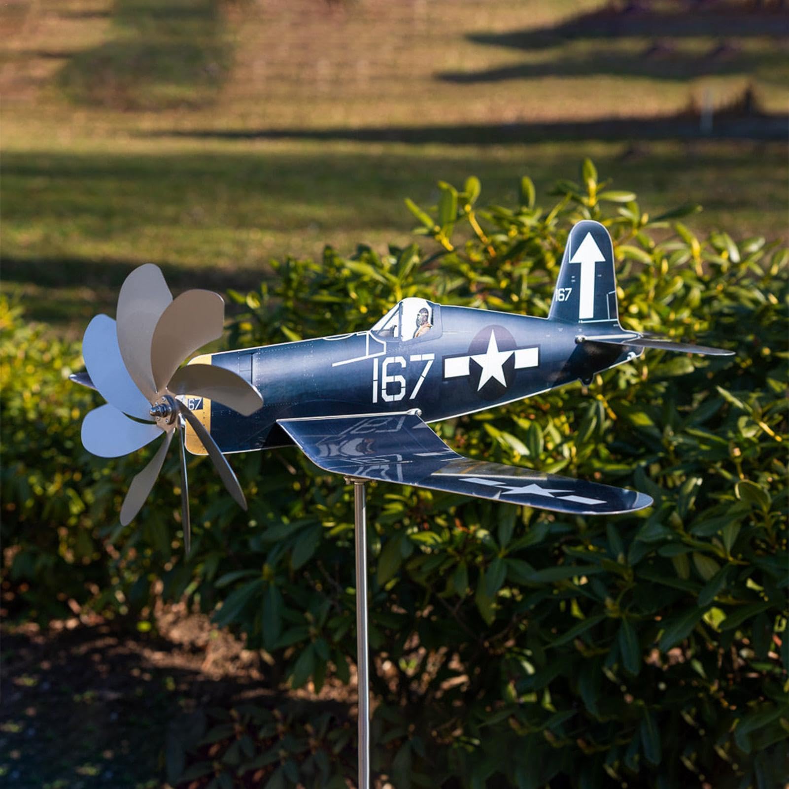 Zibeem Metal Airplane Wind Spinner | Windmill Garden Stake | Stainless Steel Aircraft Windmill | Airplane Wind Catcher | Garden Ornament