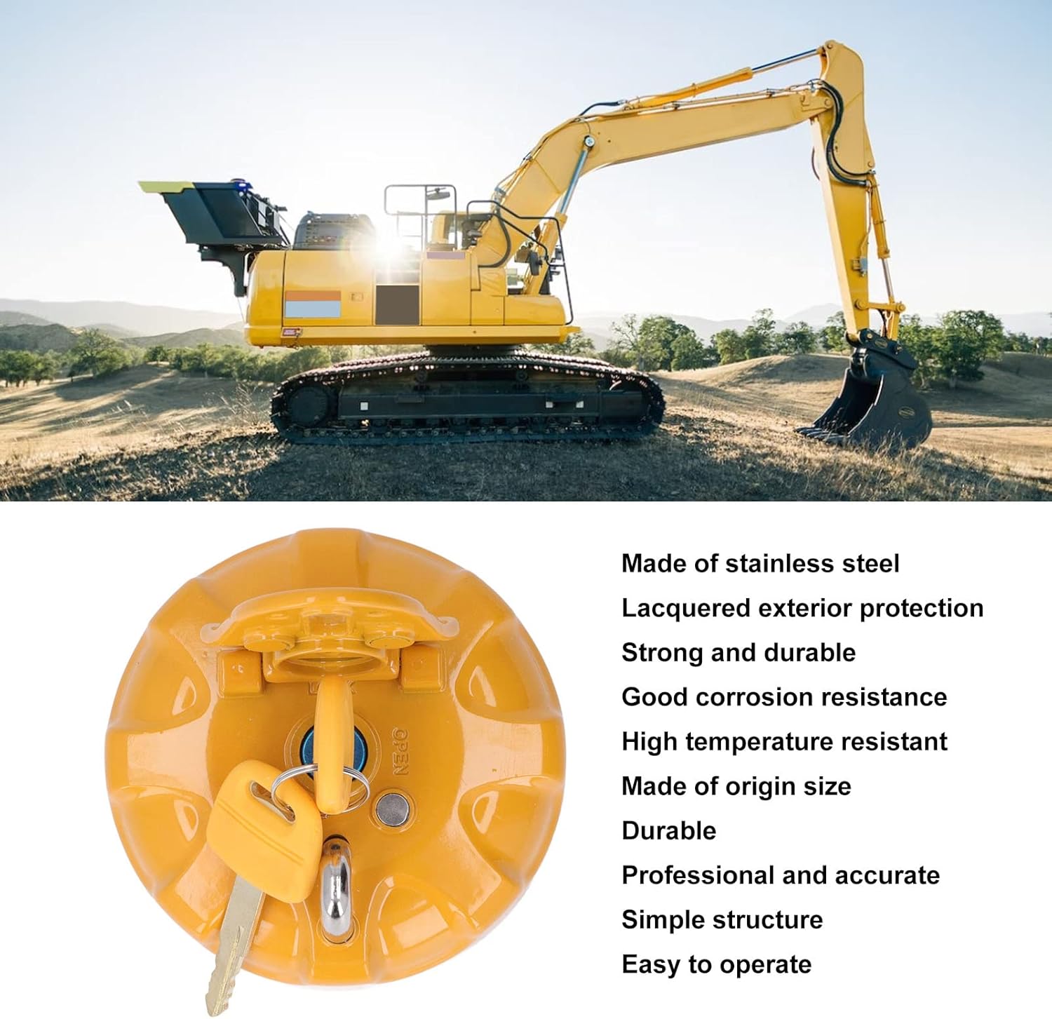 Excavator Oil Tank Cover with 2 Keys Excavator Fuel Tank Cap Replacement Excellent Sealing Compatible with Komatsu PC200 PC60-8