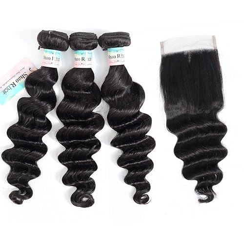 9A Extensiones de cabello 100% natural, ondulado, estilo brasileño, de corten suelto, 3 paquetes con encaje suizo. Color natural.