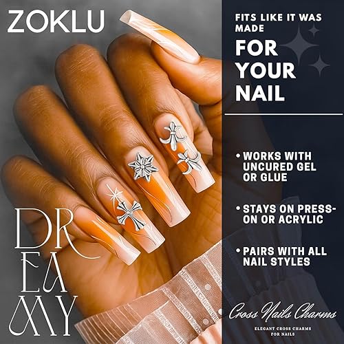 Miniatura 4 de 120 dijes y gemas para uñas cruzadas, dijes de cruz de plata acrílica 3D para uñas para bricolaje y manicura profesional, decoraciones de uñas