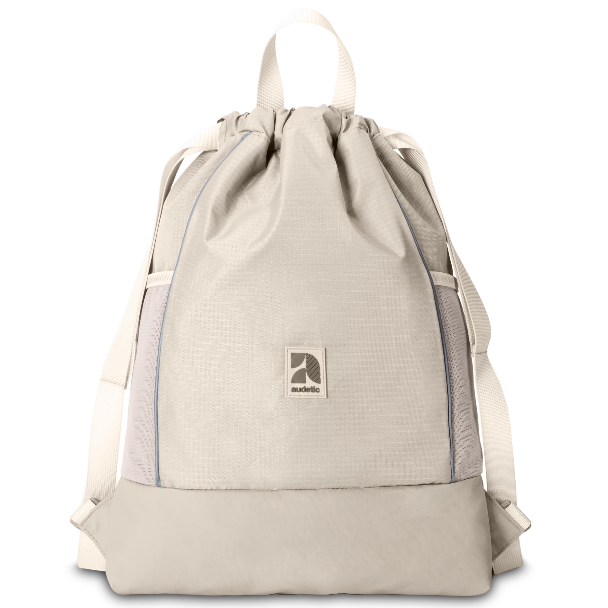AUDETIC Turnbeutel Damen & Herren Beige - Fit - Sportbeutel für Alltag, Festival, Sport - Rucksack Beutel mit Kordelzug und verstellbaren Schulterträgern - Wasserabweisend