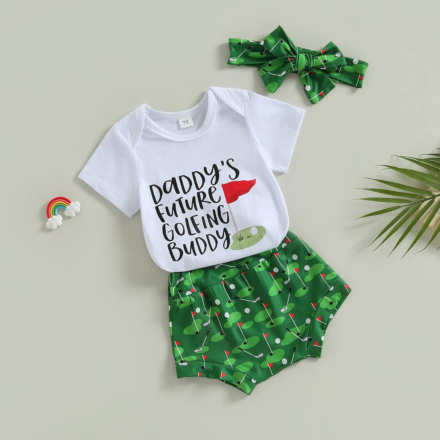 Newborn Baby Girl Golf Outfit - Daddy's Future Golfing Buddy Romper and Shorts Set 3Pcs Summer Clothes