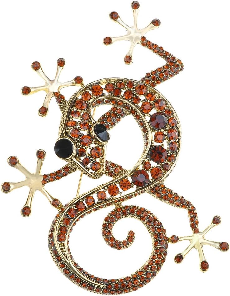 Alilang Red Ruby Crystal Rhinestone Golden Tone Gecko Lizard Reptile Animal Pin Brooch