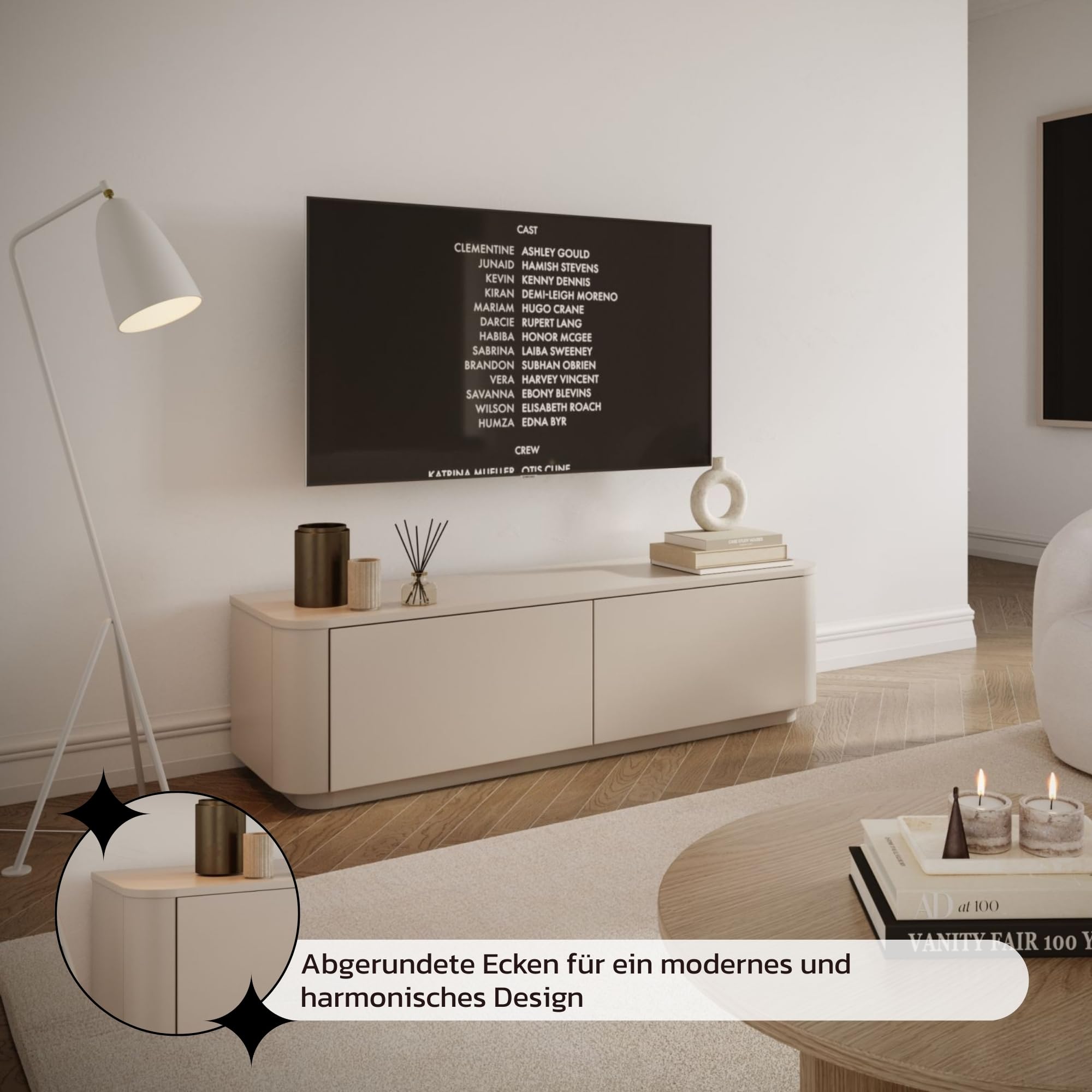 Selsey Szafka pod telewizor 140 cm, wisząca szafka pod telewizor z matowym wykończeniem, w kolorze kaszmiru, meblościanka do salonu, z listwami MDF, miejsce do przechowywania z klapkami, w zestawie